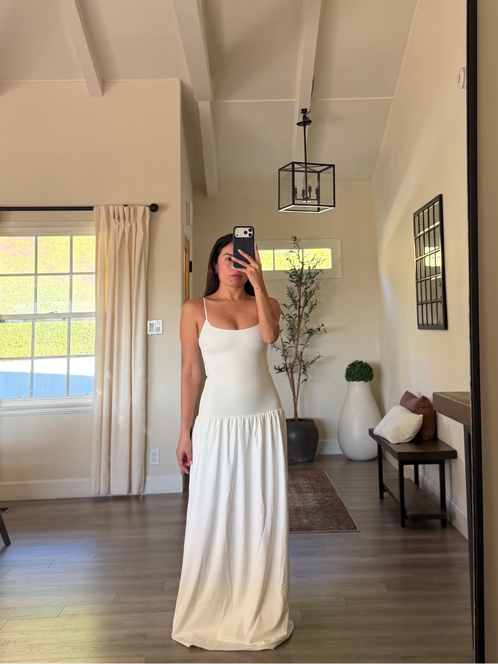 White Body-Sculpt Spaghetti Strap Maxi Dress